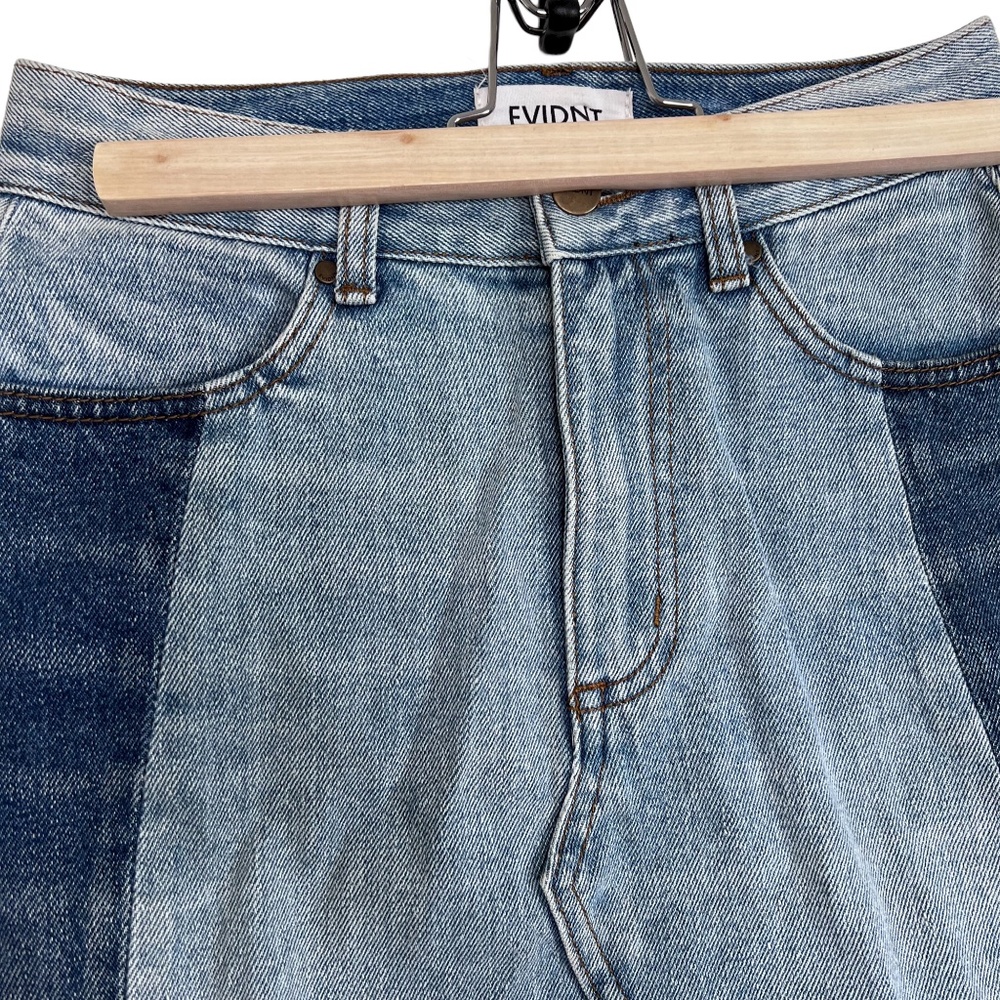 Evidnt Tammy Denim Two Toned Raw Hem Mini Skirt Blue Size 26 - Picture 6 of 14